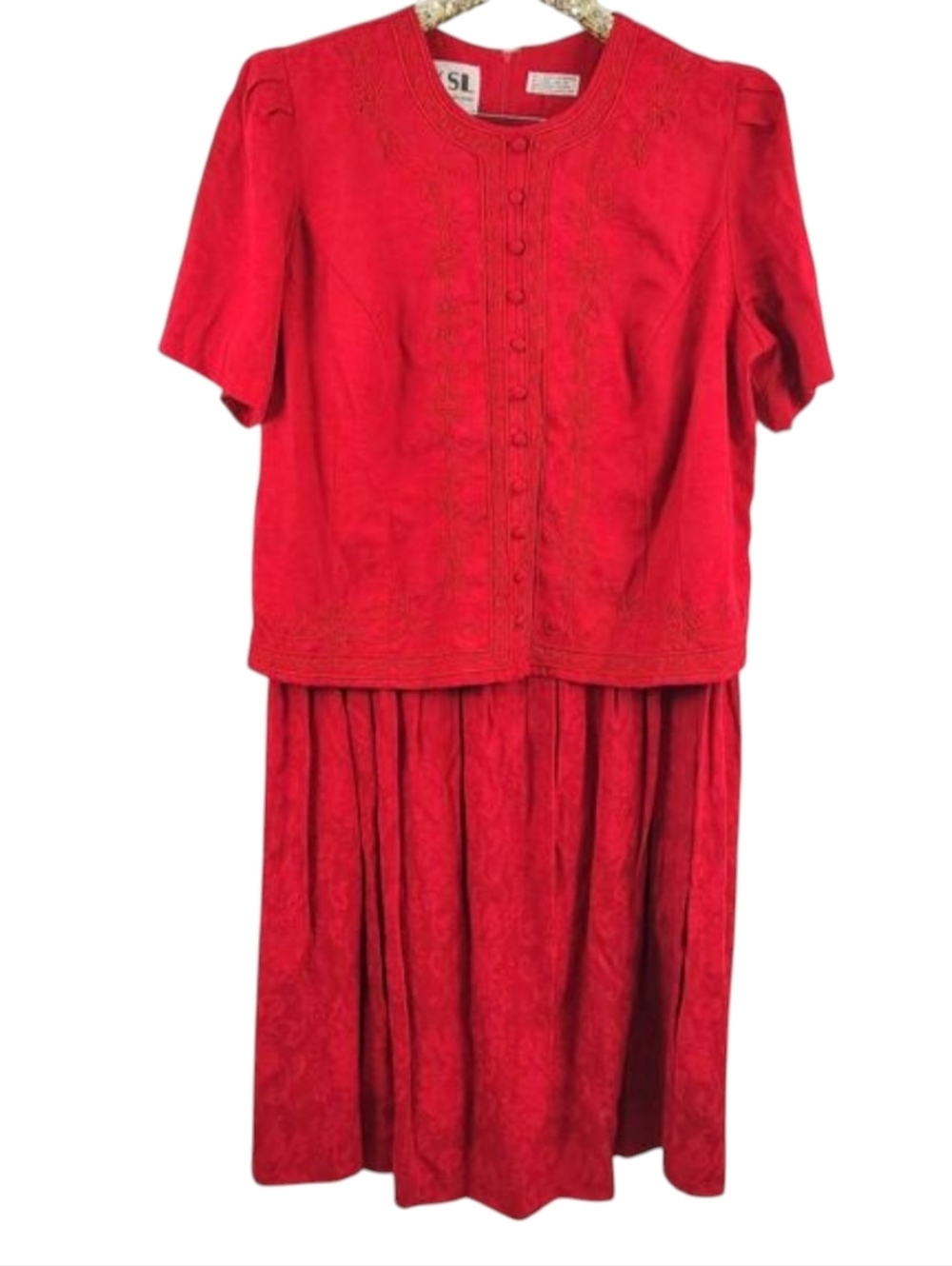 Vintage 80s 90s KSL Womens Red Plus Size Midi Dress size 22W